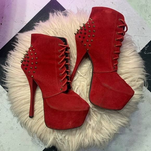 SUEDE SPIKE STUDDED STILETTOS PLATFORM BOOTIES - Picture 8 of 8